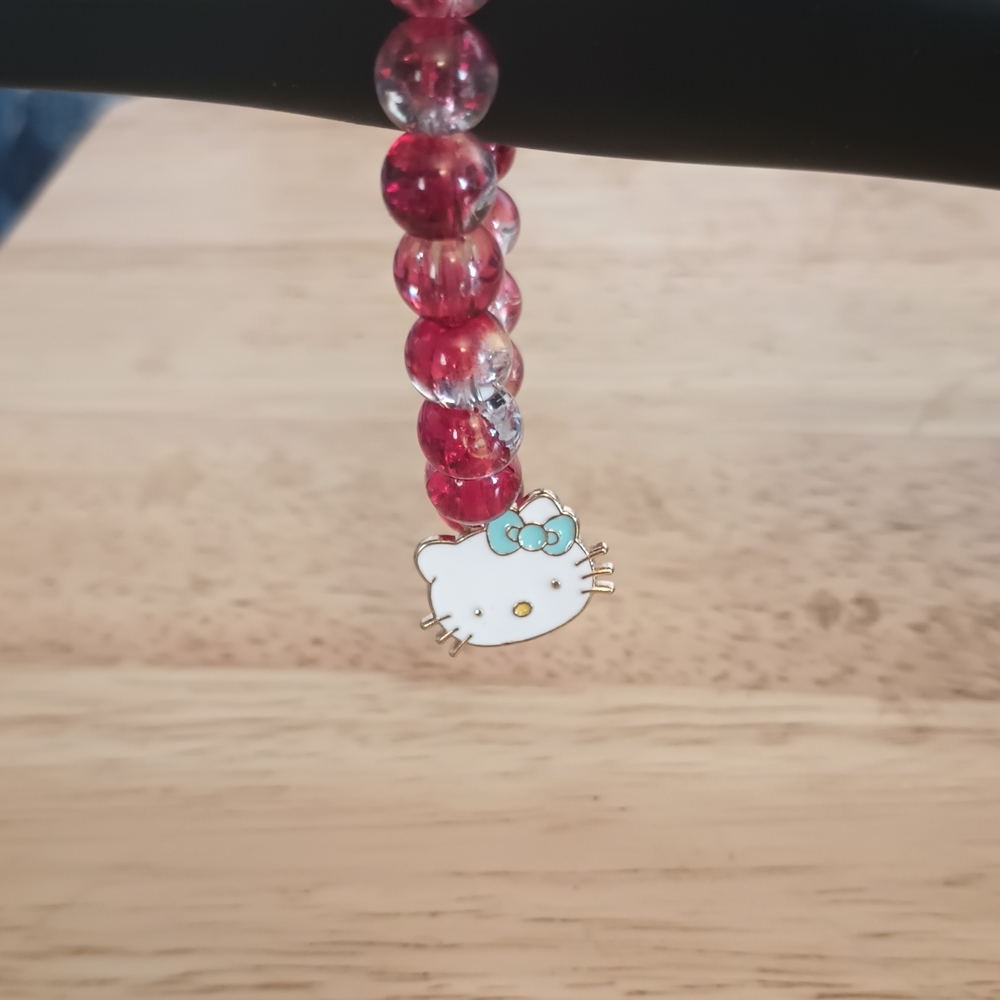 Hello Kitty White and blue with Red Beaded Charm Bracelet